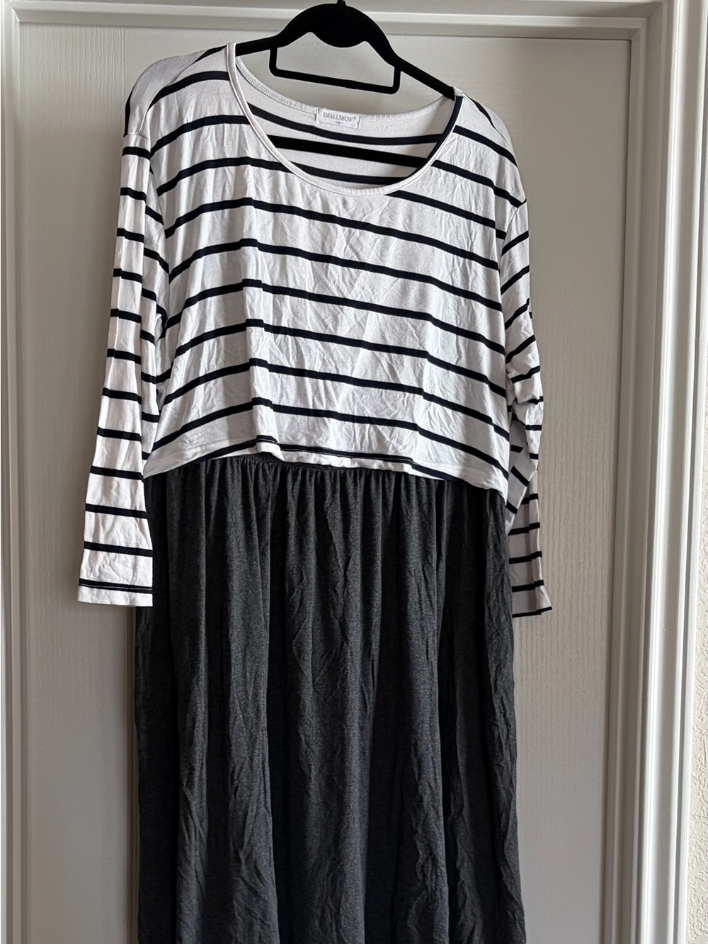 Striped Black and White Midi Nursing Dress with grey Skirt